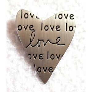 Sandra Magsamen's Love Silvertone Heart Brooch Pin 1.5" Boho Statement Y2K Retro